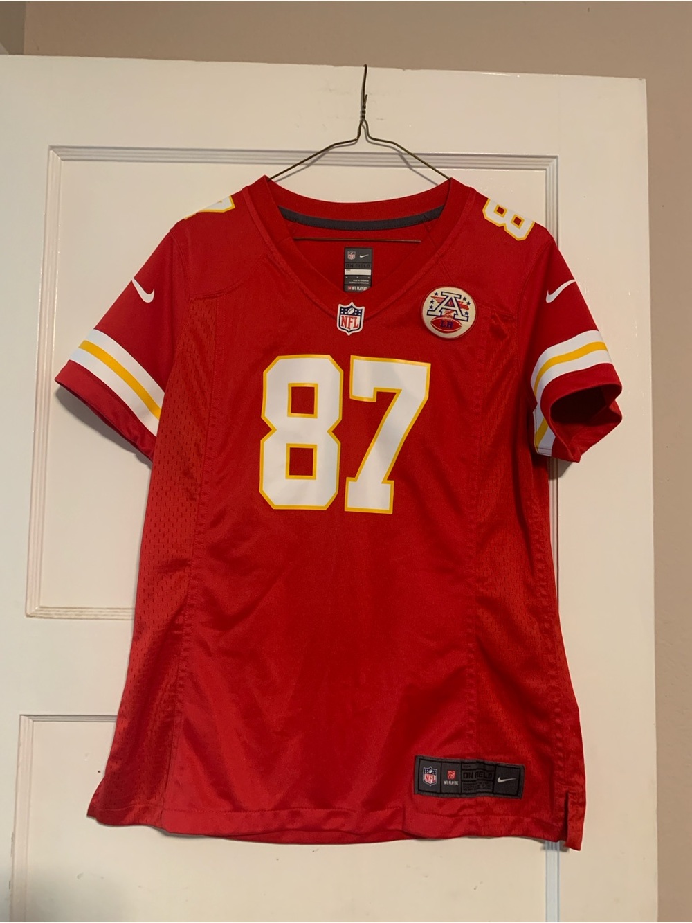 NFL Travis Kelce Red #87 Chiefs Jersey with Gold and White Trim